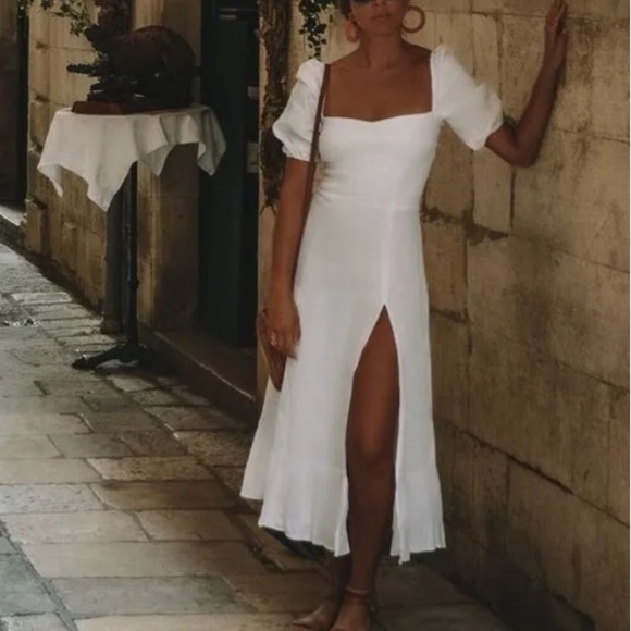 NWT A Classic Piece Reformation Belgium Linen Midi Dress - White - Picture 9 of 11